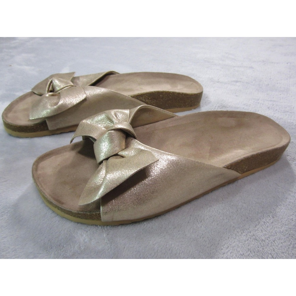 Indigo Rd Sandals Womens Size 9.5 Gold Metallic Bow Slide Slip On Comfort irSHOW